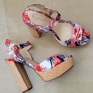 Jessica Simpson Tropic Print Heels 6.5